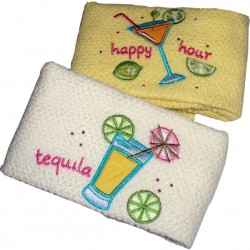 Set of Two Terry Kitchen Dish Towels - Happy Hour - Yellow